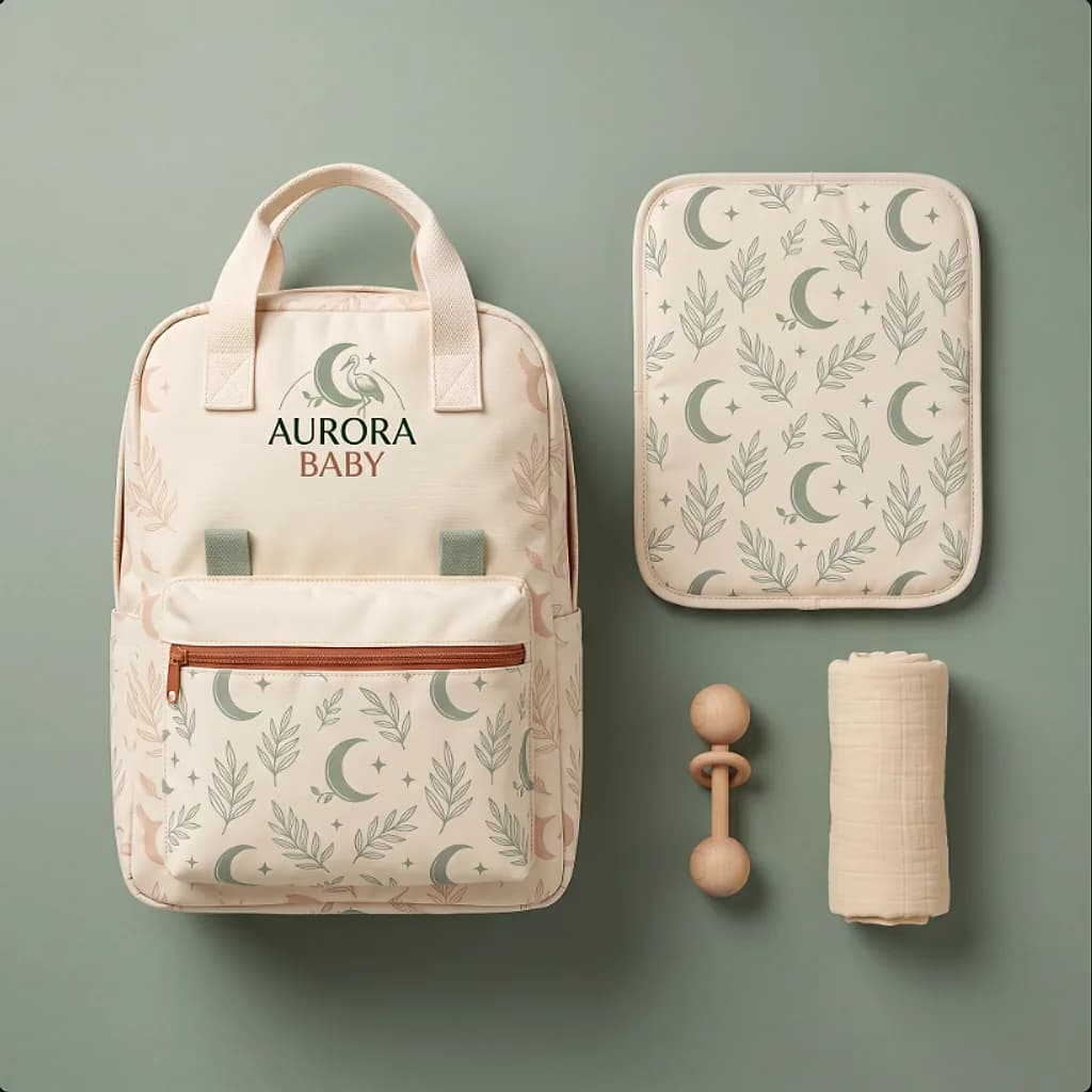 Aurora Baby diaper bag flat lay generated on brand