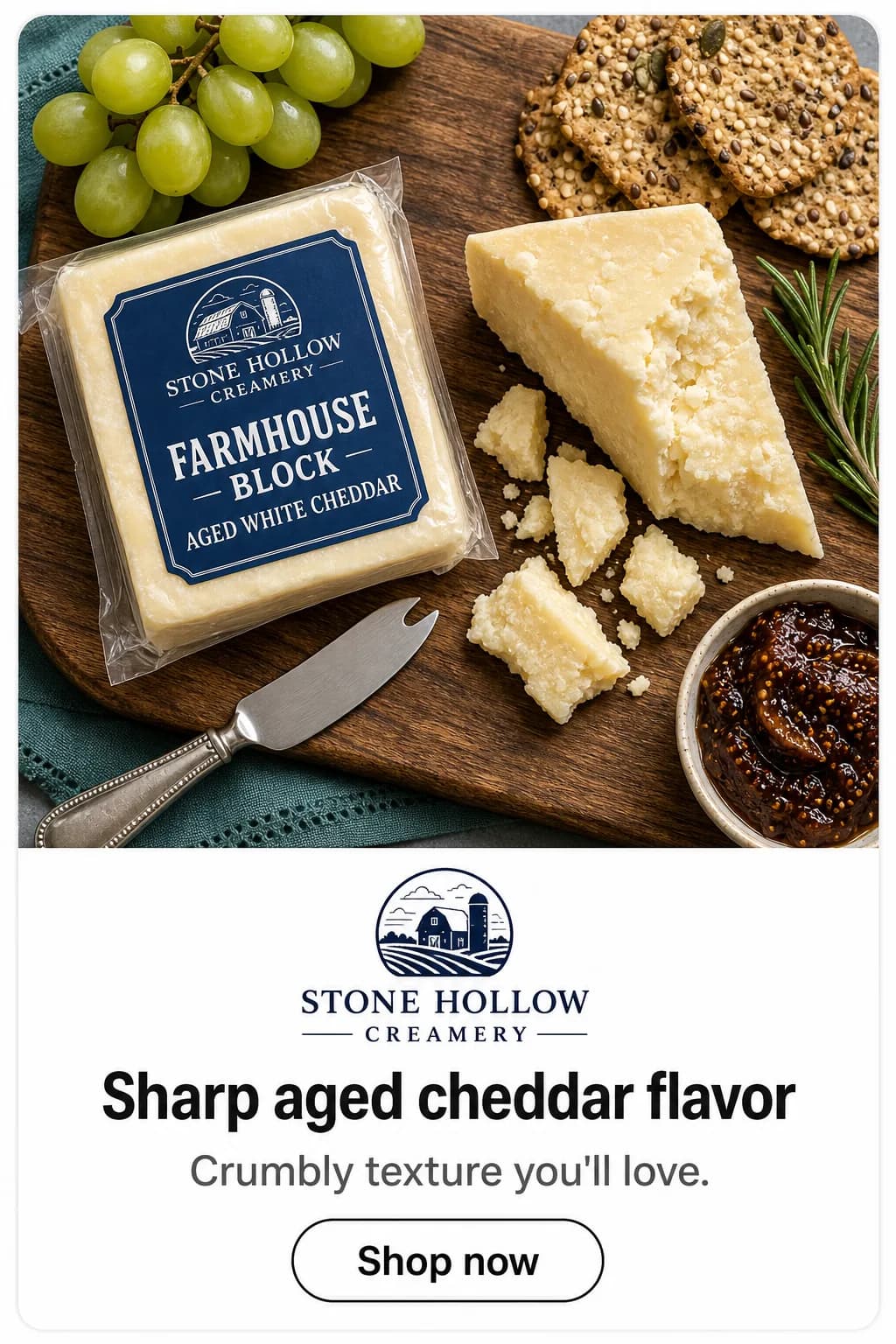 Aged cheddar half page ad