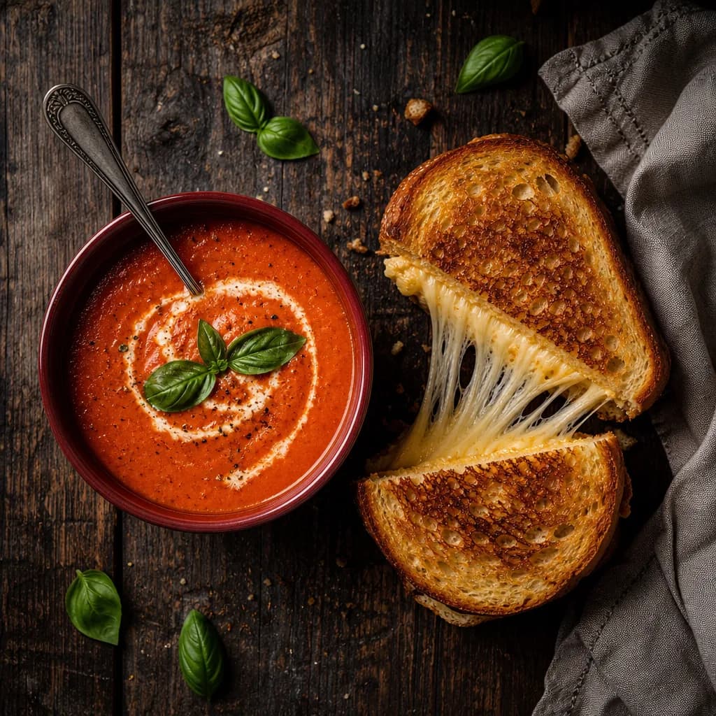 Grilled cheese and tomato soup photo generated on brand
