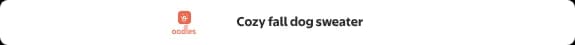 Skyline mobile display ad: a slim banner with the Oodles logo and the headline Cozy fall dog sweater centered on white